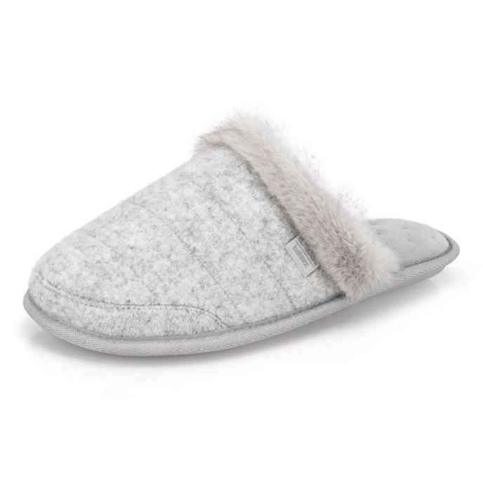 Isotoner® Ladies Brushed Marl Mule Slippers With Fur Cuff Grey  Extra Image 2